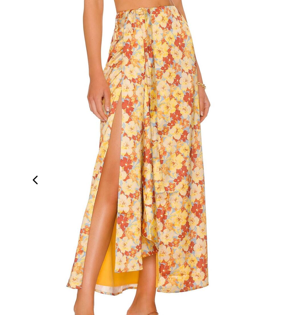 Revolve Atoir Floral Print Maxi Skirt – Satin Wrap Skirt – Size XS – NWT